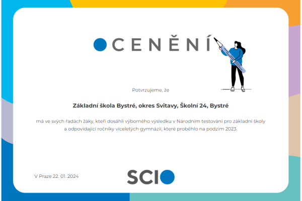 Ocenění za výborné výsledky v Národním testování SCIO