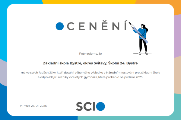 Ocenění za výborné výsledky v Národním testování SCIO